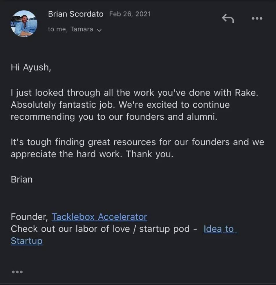 Review from Brian Scordato, Tacklebox Accelerator