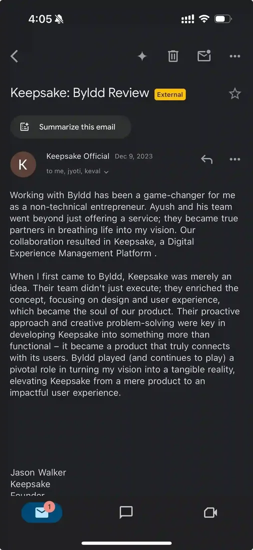 Review from Jason Walker, Keepsake